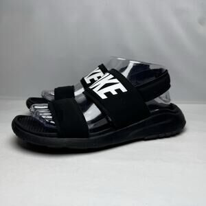Nike Tanjun Sandals Women's Sz 8 Black White Logo Adjustable Ankle Strap Comfort